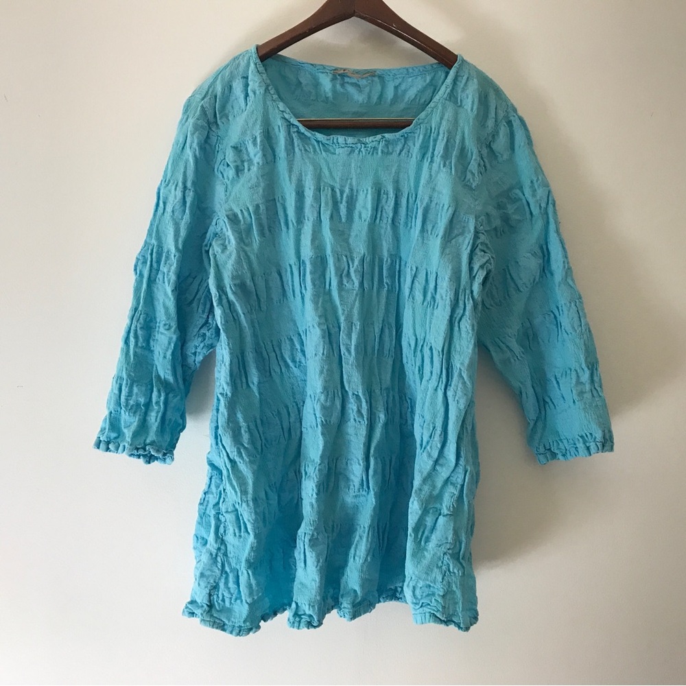 Flax Light Blue Crinkle Tunic Top